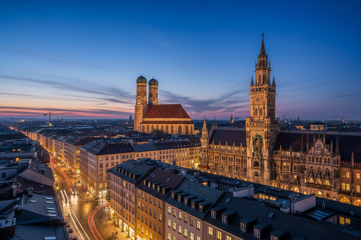 Munich cityscape at dusk