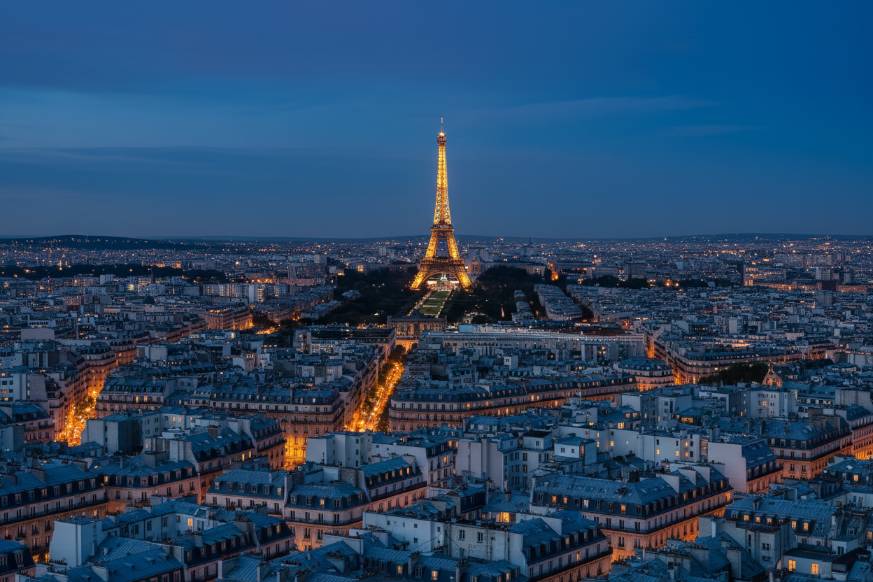 Paris cityscape at dusk