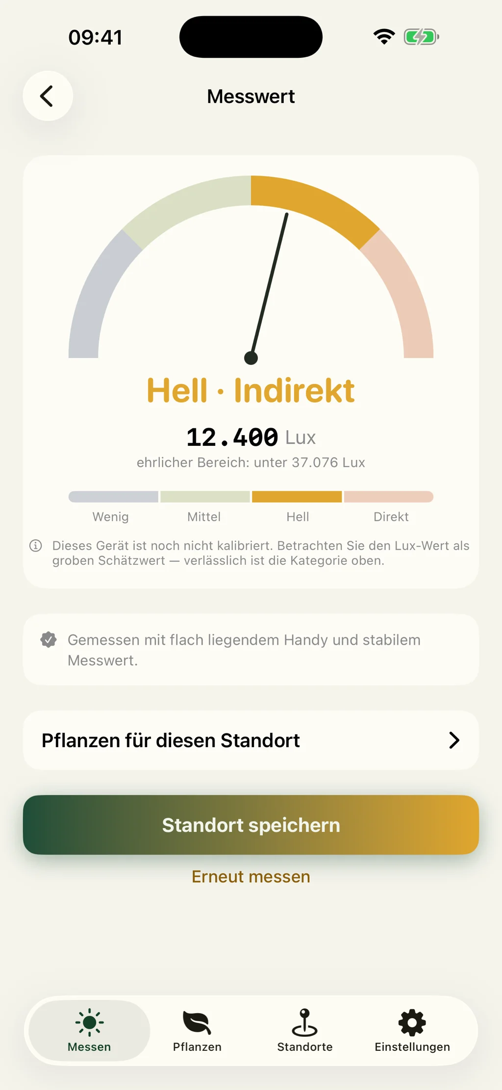 Solspot-Messbildschirm mit Hell Indirekt bei 12.400 Lux